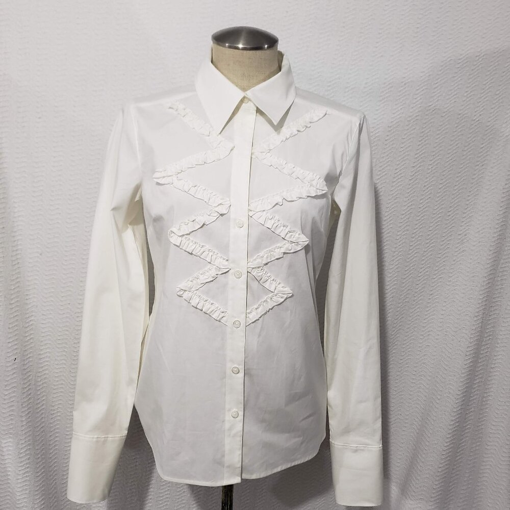 MICHAEL Michael Kors Of White Buttons Up Pleated Front Blouse 6